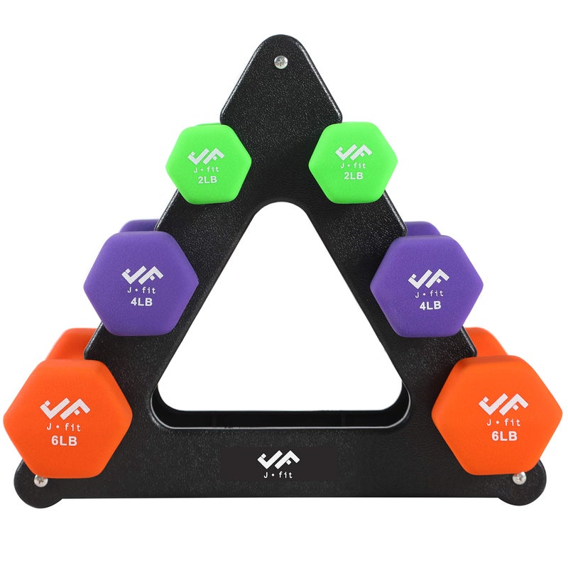 JFIT Dumbbell Set w/Durable Rack, Double Neoprene Coated Workout Weights, Solid Design Rack, 24 LB Set - Image 1